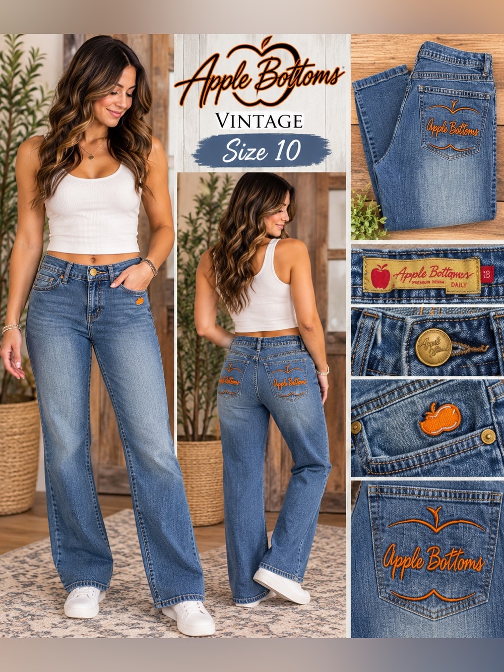 Apple Bottoms Blue Denim straight Leg Jeans with Orange Logo Detail